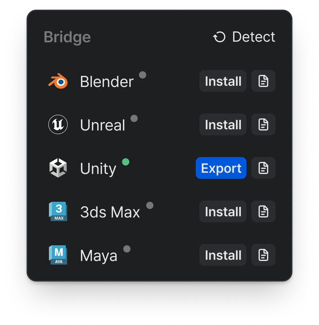 Connection status turns green when Unity is connected