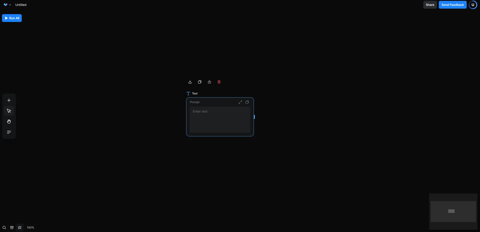 Text Input node is appeared on the empty canvas