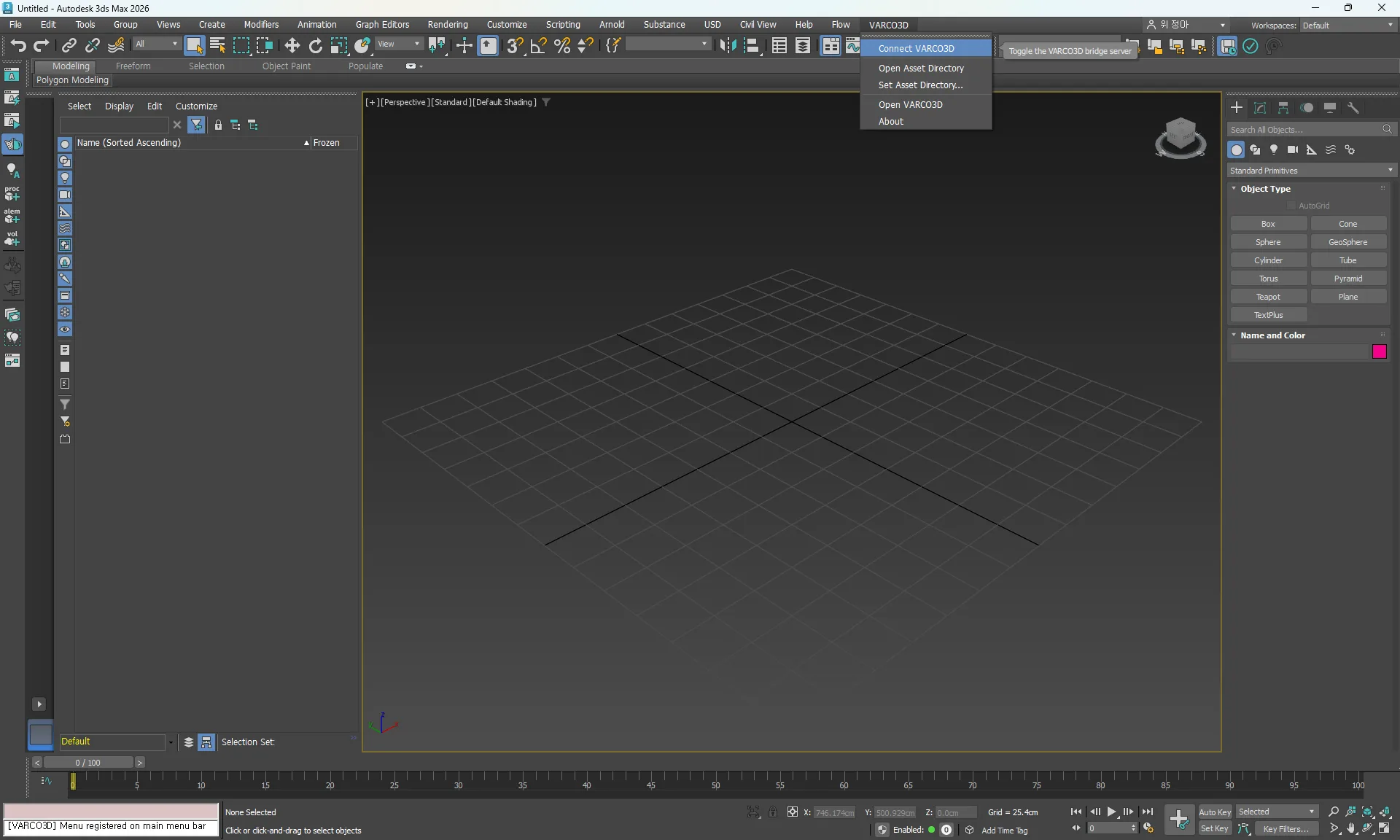 VARCO3D > Connect VARCO3D menu in 3ds Max