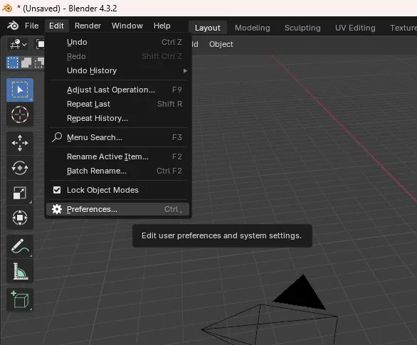 Blender Preferences 열기