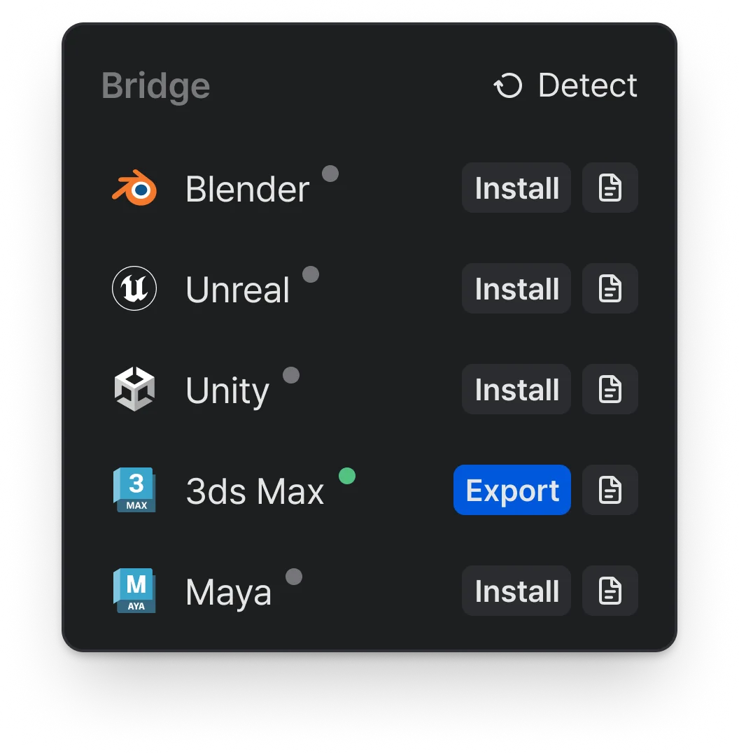 Connection status turns green when 3ds Max is connected