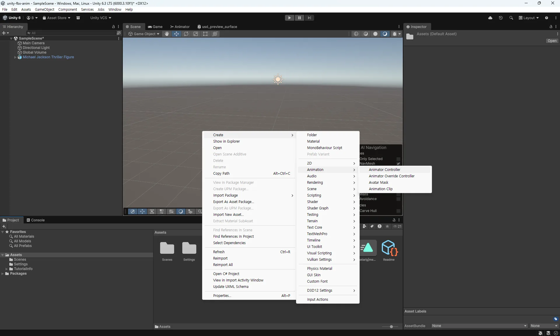 Create > Animation > Animator Controller 선택